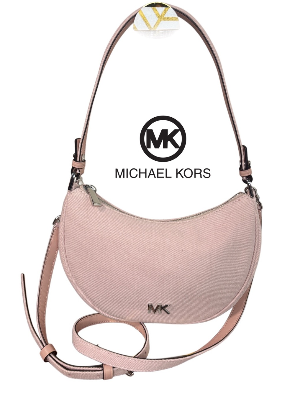 Michael Kors Kyla Small Convertible Pink Denim Pouchette w/crossbody NEW!